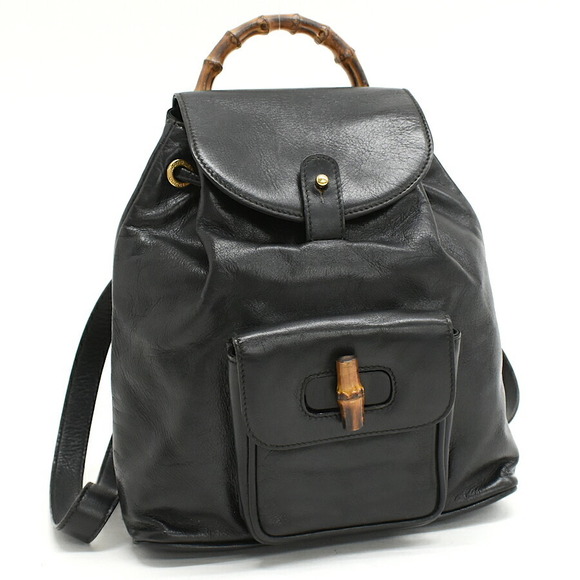 Gucci Backpack Leather Black Bamboo - Picture 1 of 8